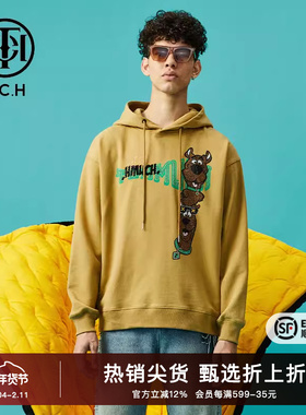 TCH潮牌烫钻狗狗字母连帽卫衣卡其色2025冬季新款T66D126020