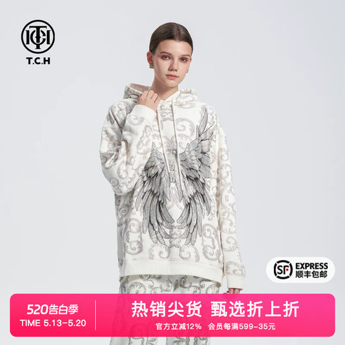 TCH高街烫钻图腾翅膀休闲连帽卫衣秋季新款设计感T72C126011