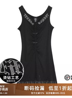 TCH潮牌轻奢烫钻黑色连衣裙2025秋季新款T21130C6003