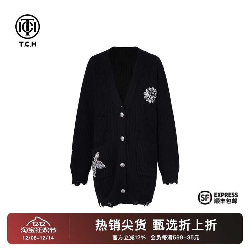 TCH时尚小众宽松显瘦设计针织衫2025秋季新款休闲舒适T72C43E9010