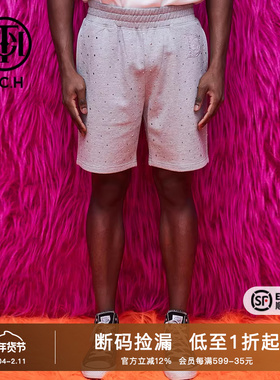 TCH潮牌轻奢大C短裤休闲烫钻字母老虎头直筒灰色T69B216013