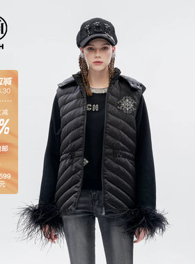 TCH收腰显瘦保暖羽绒马甲女冬季新款可拆卸帽时尚T72D258003