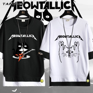 Metallica重金属乐队cat摇滚周边飘带短袖纯棉t恤男士半袖衣服夏