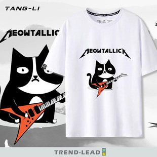 Metallica重金属乐队cat摇滚周边纯棉短袖t恤男女夏季休闲上衣服
