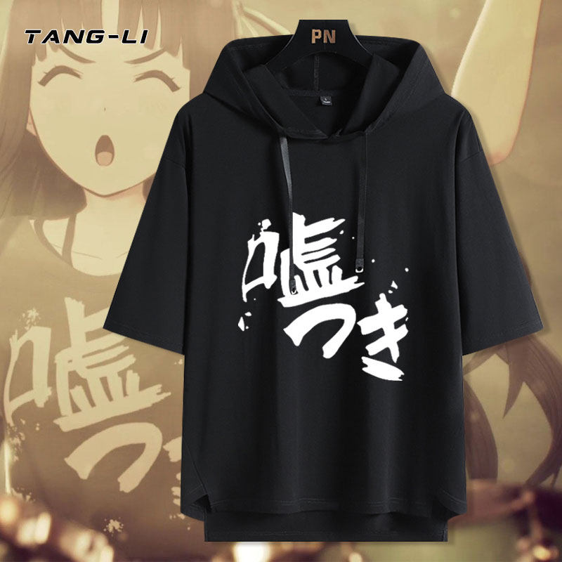 哭泣少女乐队GIRLS BAND CRY带图连帽短袖t恤男宽松五分袖衣服夏