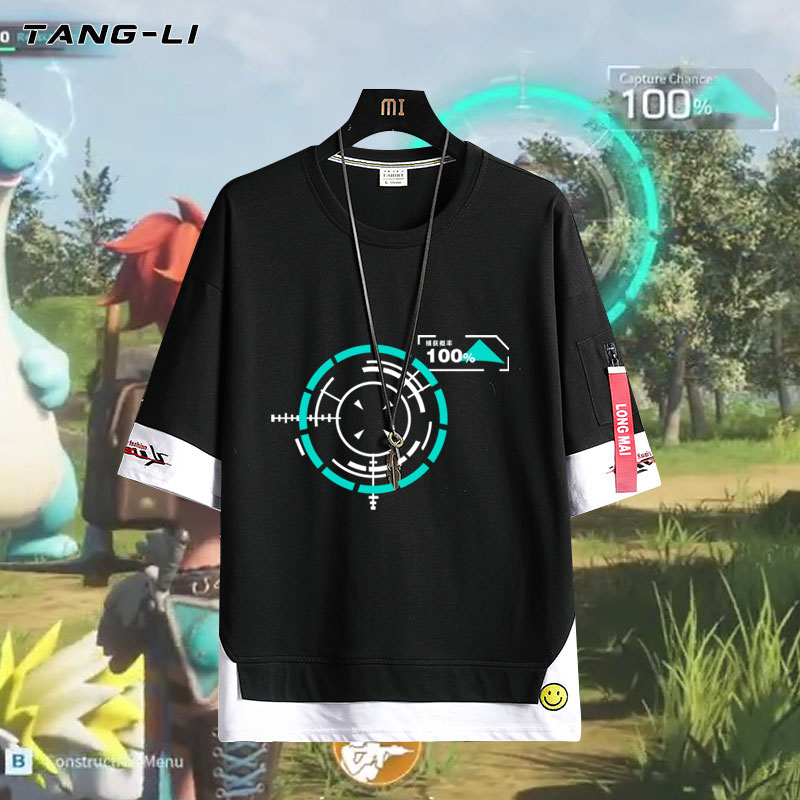 幻兽帕鲁steam游戏周边捕捉球飘带短袖t恤夏季潮牌纯棉半袖衣服男