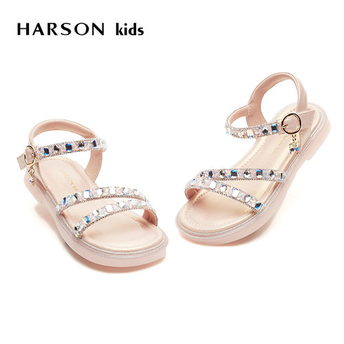 HARSONkids女童水钻平底凉鞋