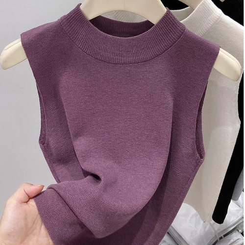 半高领针织女打底衫背心2