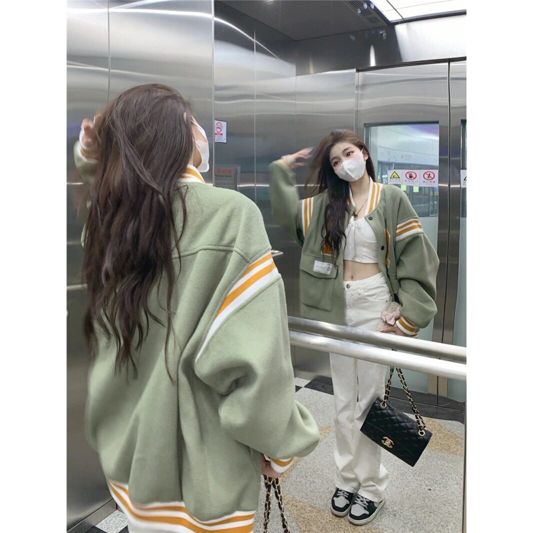春秋美式棒球服宽松大码