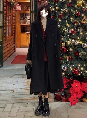 黑色西装毛呢大衣女2026