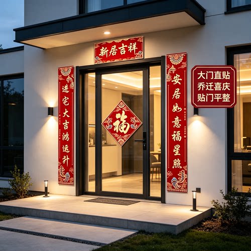 对联乔迁新居农村自建房门口2.2米自粘防水搬家布置仪式装饰品