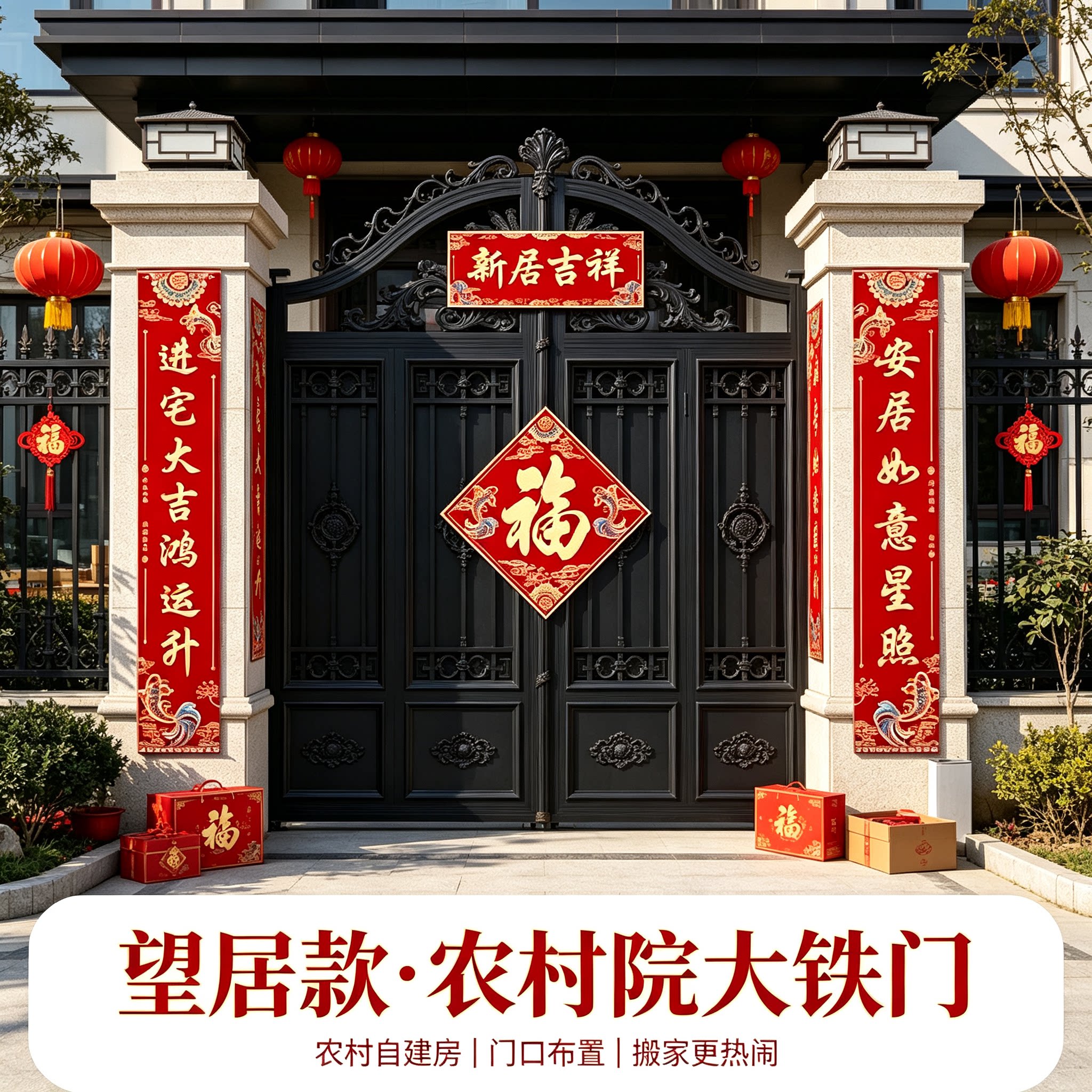 乔迁大门对联农村自建房门口大尺寸全套新房入宅搬家布置装饰用品