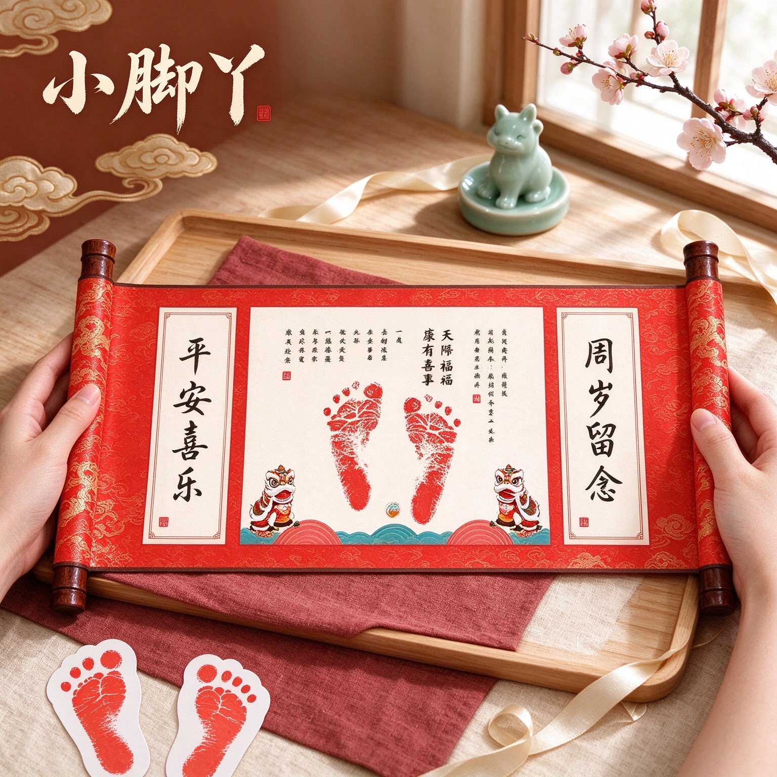 小脚丫满月手印纪念婴儿纪念品时光留念福气满满吉祥如意吉庆有余