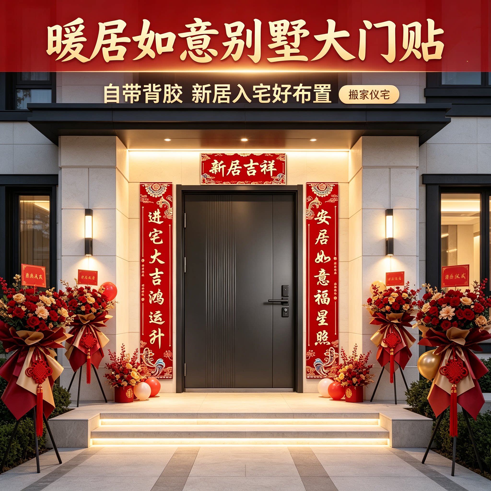 暖居如意别墅大门2.2米自带背胶新房入宅搬家仪式布置福字门贴