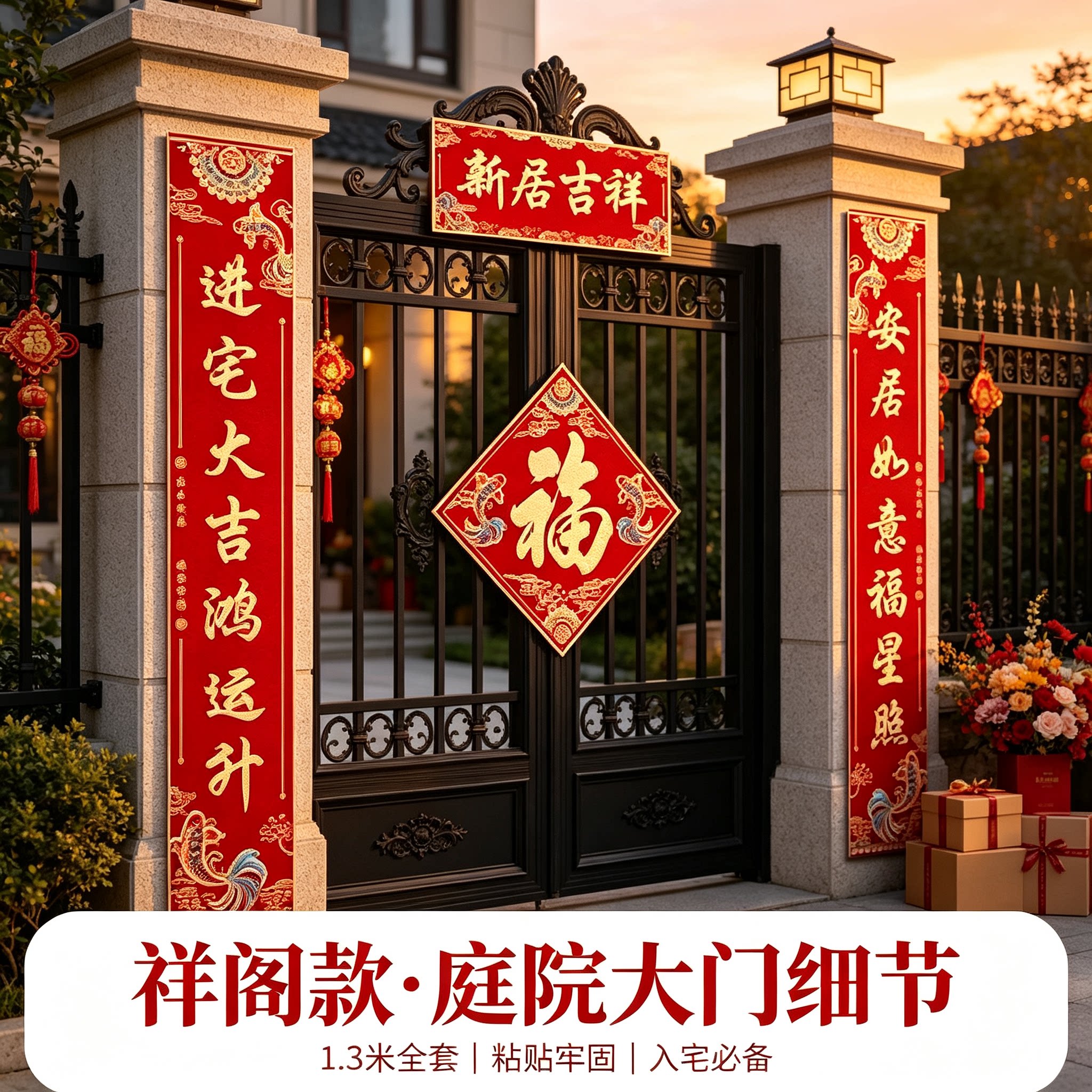 乔迁新居对联农村自建房别墅大门1.3米全套入宅搬家仪式装饰品