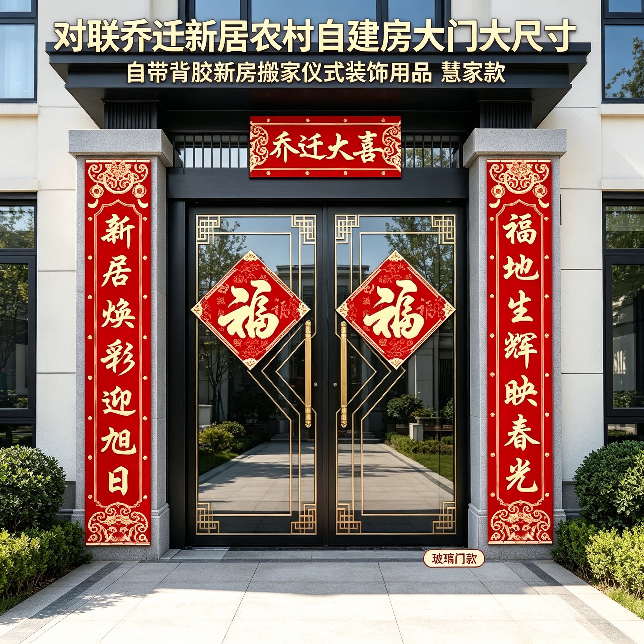 对联乔迁新居农村自建房大门大尺寸自带背胶新房搬家仪式装饰用品