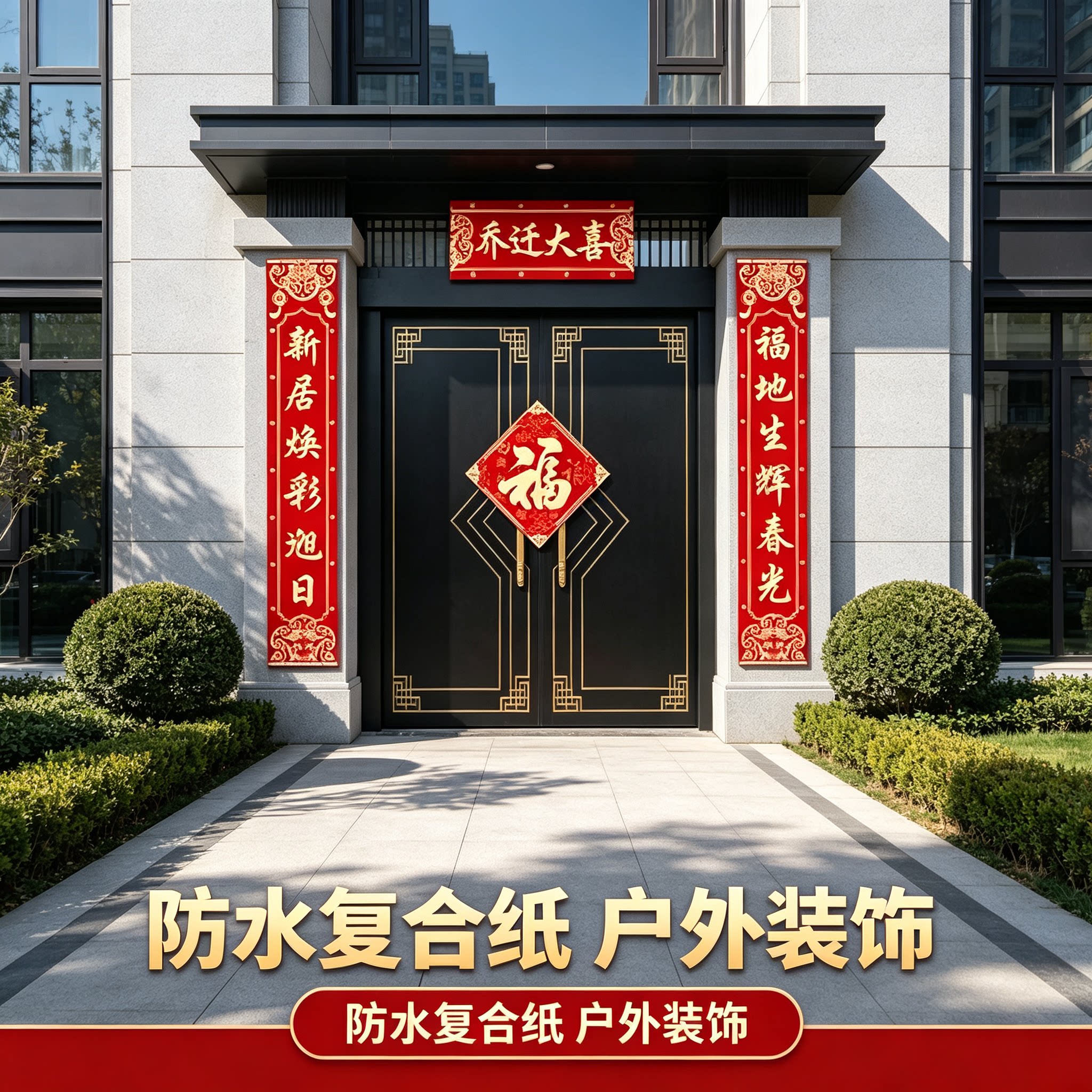 单开门入户小对联大门大尺寸防水复合纸新居搬家入宅仪式福字门贴