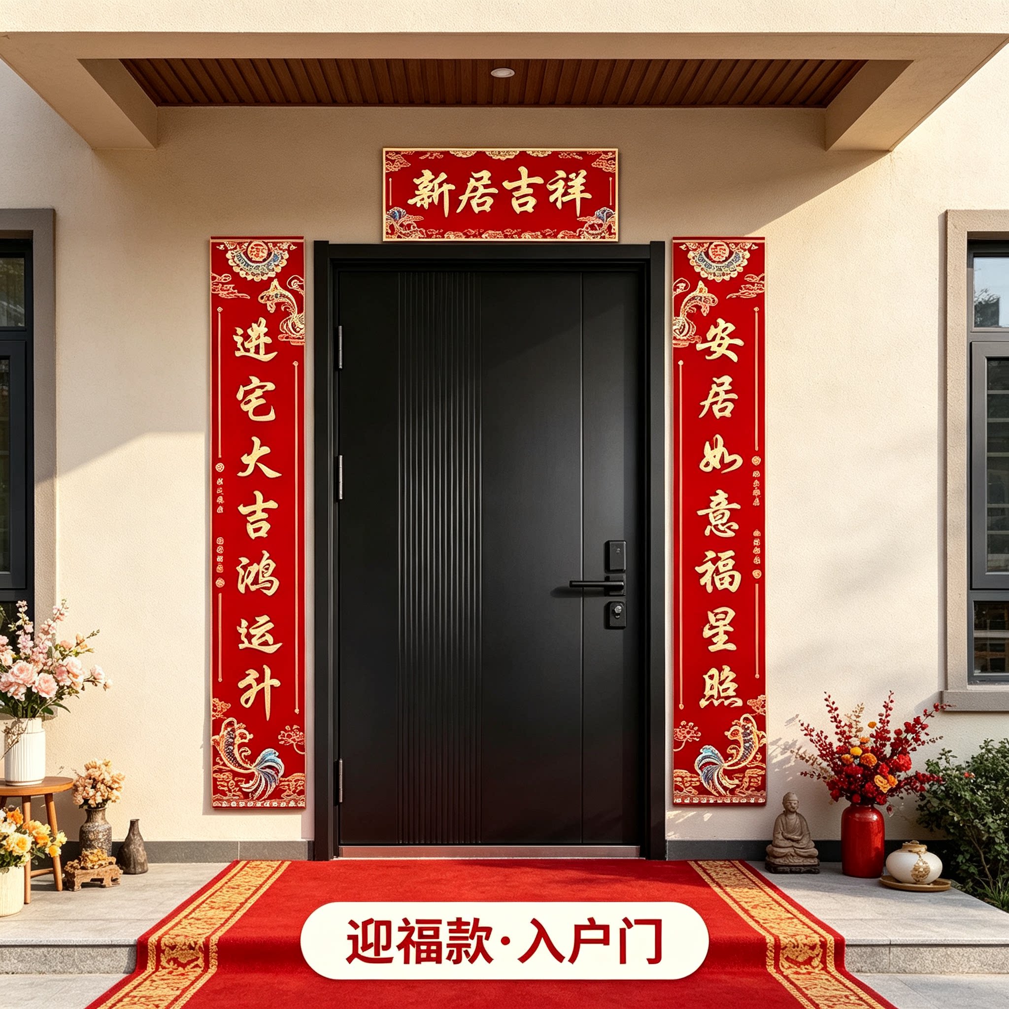 搬迁仪式用品乔迁之喜对联大尺寸自带背胶入户门新房搬家装饰门贴