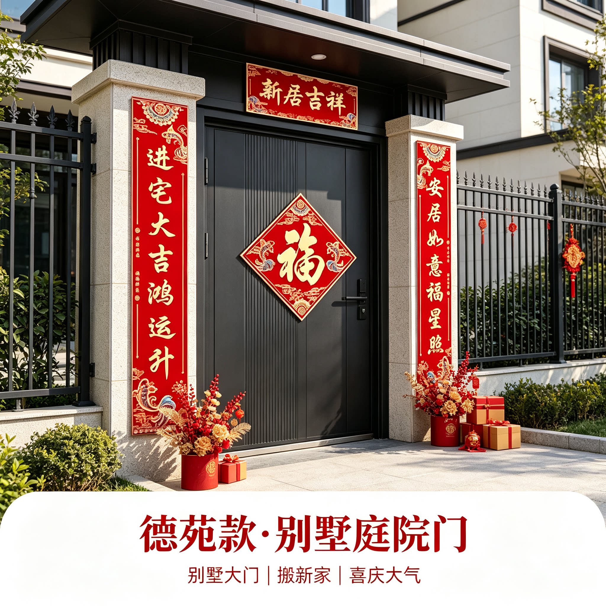 新房乔迁对联农村自建房别墅大门1.6米一套搞定搬新家装饰门贴
