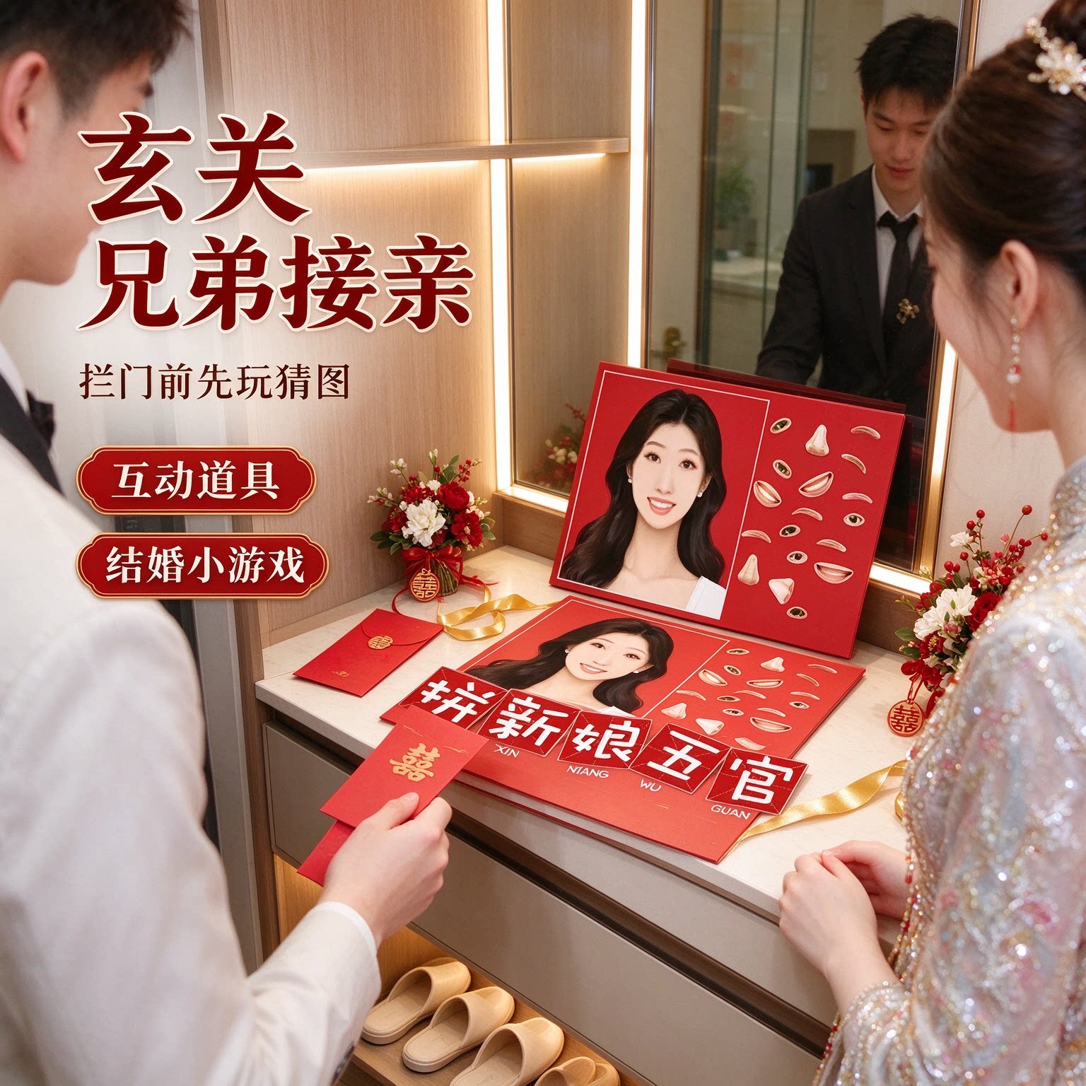 套装结婚小游戏道具结婚游戏兄弟接亲互动拼脸猜图婚礼接亲拦门