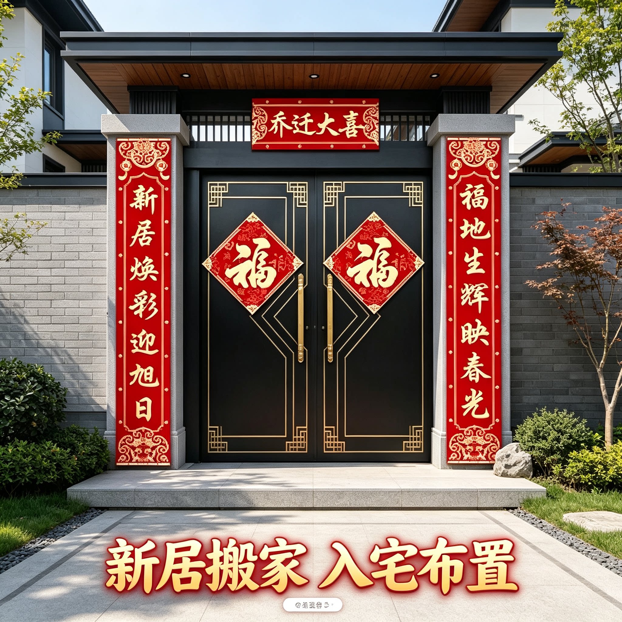乔迁大喜别墅大门对联2.2米套装新房搬家入宅布置装饰福字门贴