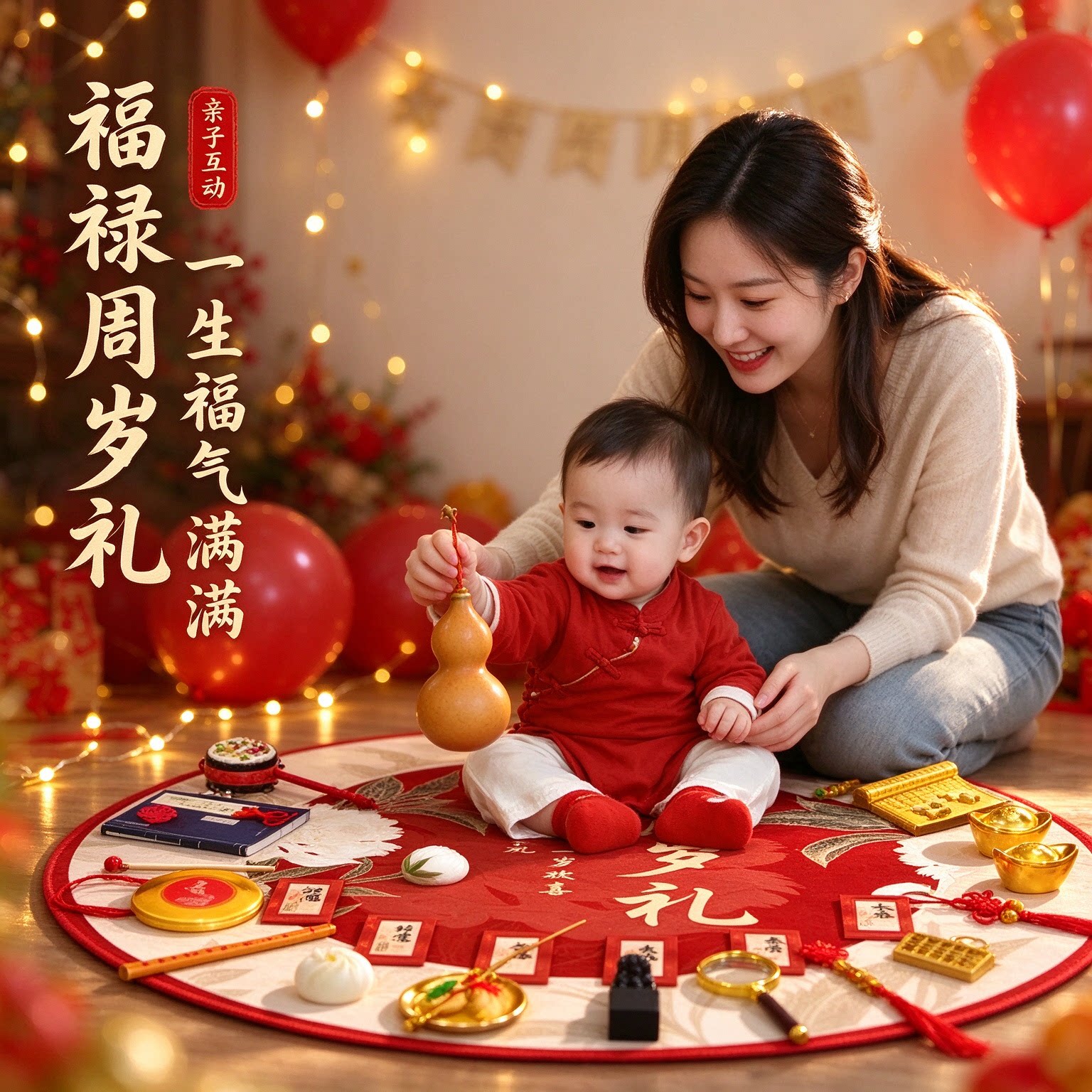 抓周道具套装男女孩30件套2026新款葫芦一周岁生日布置仪式用品