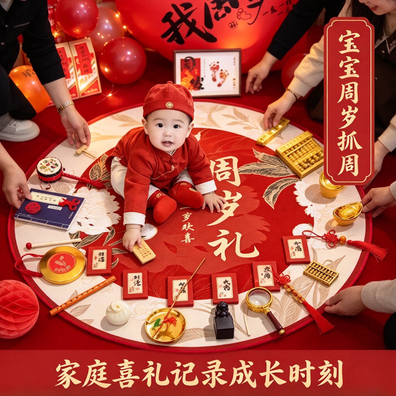 周岁礼抓周道具全套婴儿28件套家庭版金算盘生日布置装饰用品大全