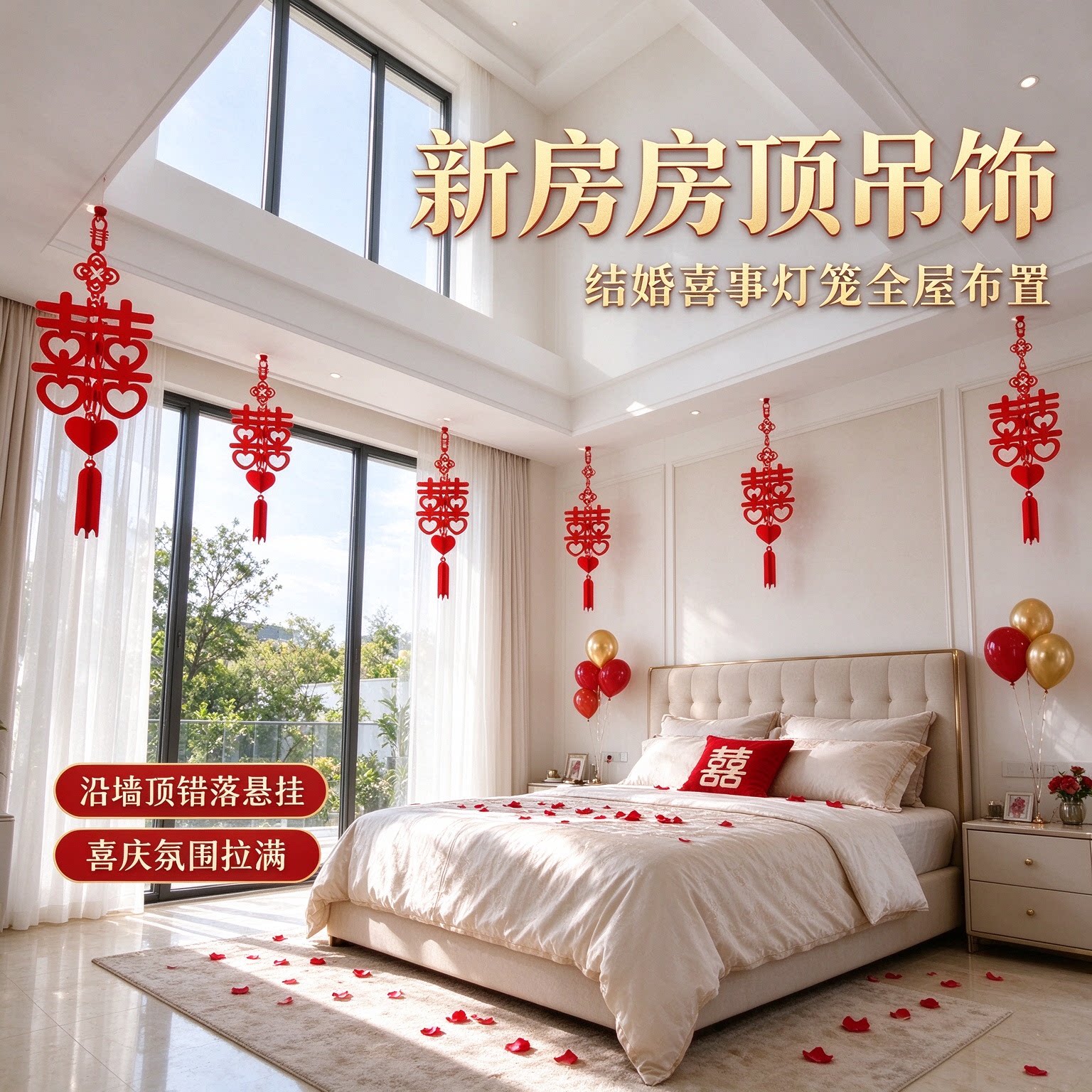 结婚喜事灯笼婚房天花板全屋布置新房吊顶房顶装饰屋顶吊饰酒店