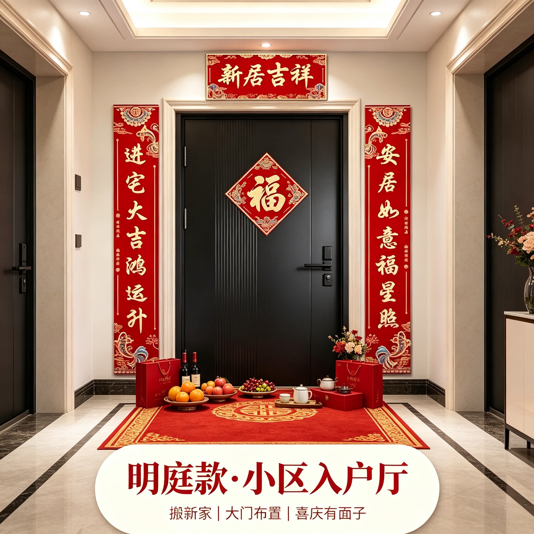 乔迁之喜农村自建房大门对联大尺寸一套搞定入宅布置仪式装饰门贴