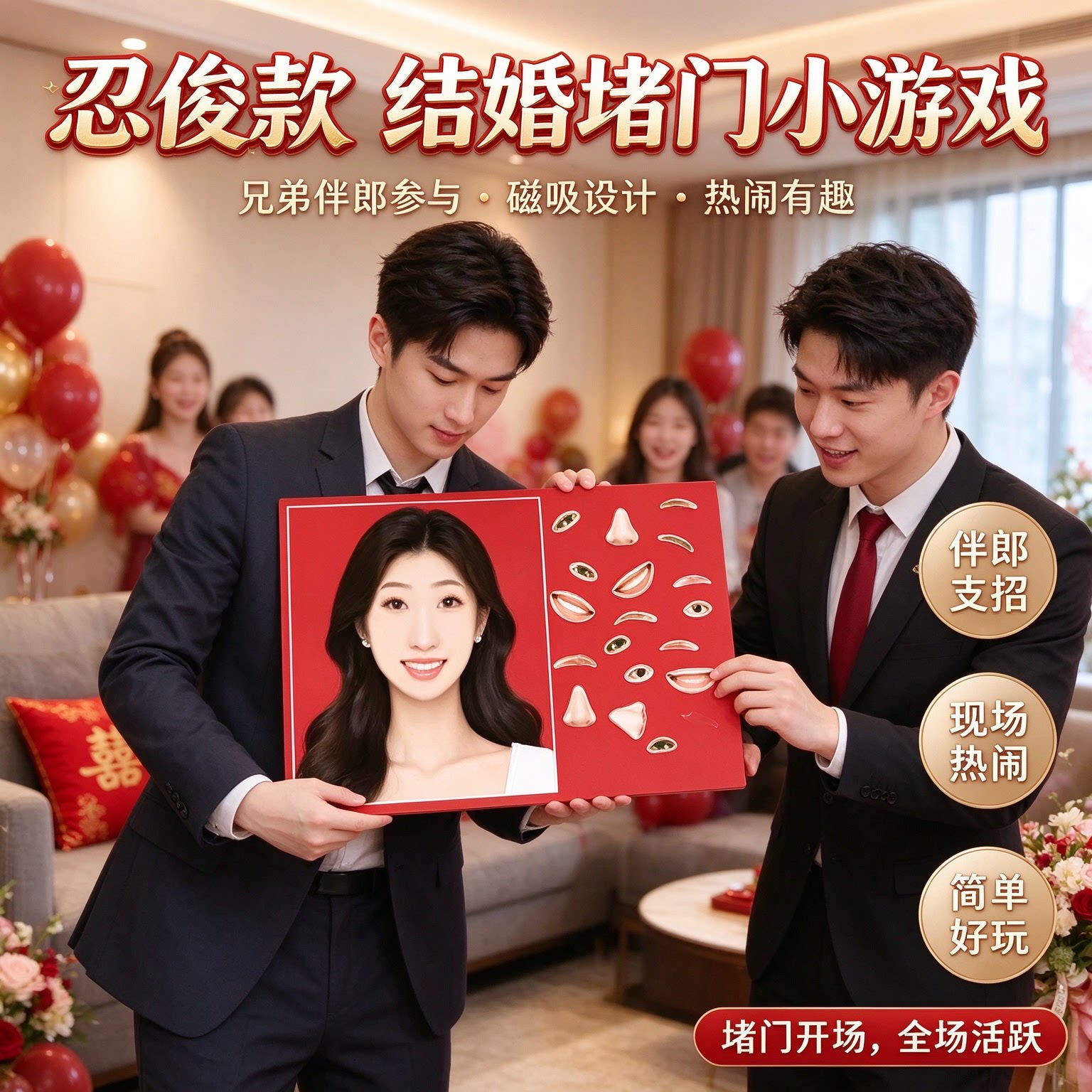 小游戏婚礼游戏道具结婚堵门道具兄弟伴郎磁吸设计热闹有趣整蛊款