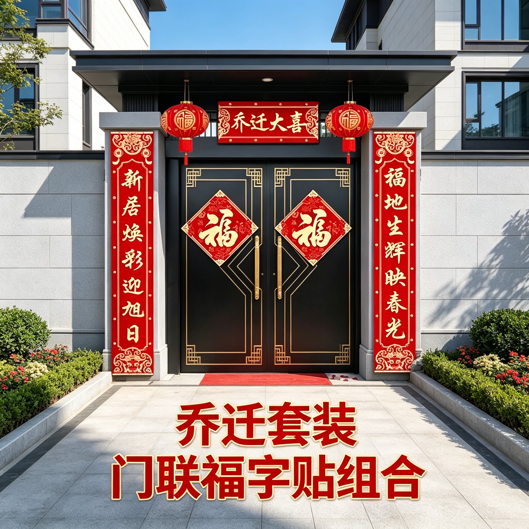 新家对联入户门2.2米防水复合纸新房入宅搬家仪式布置福字门贴