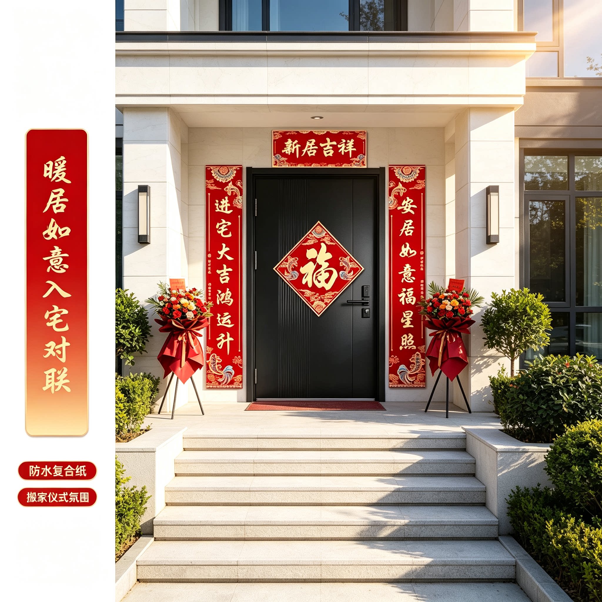 暖居如意别墅大门对联2026新款防水复合纸入宅搬家仪式装饰品