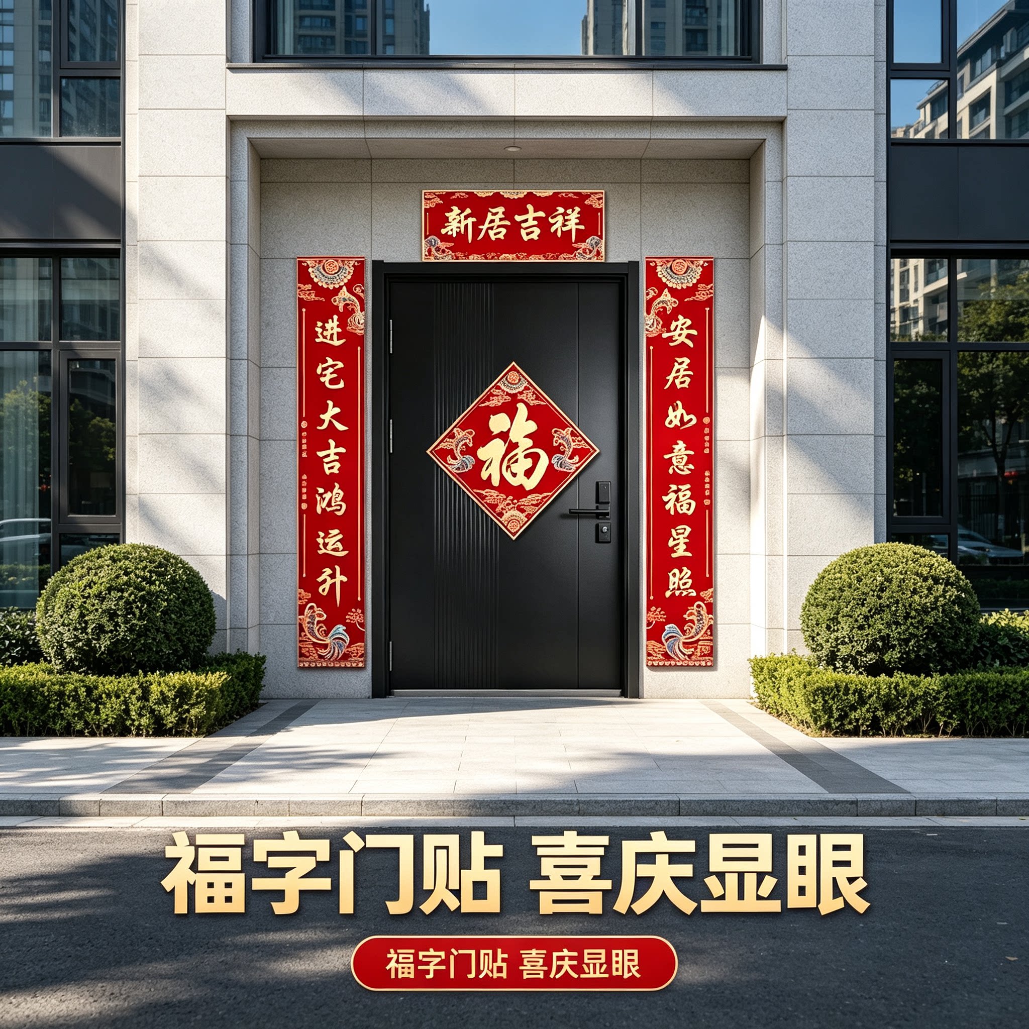 乔迁门联门上贴2026新款自带背胶新房搬家入宅仪式布置装饰品
