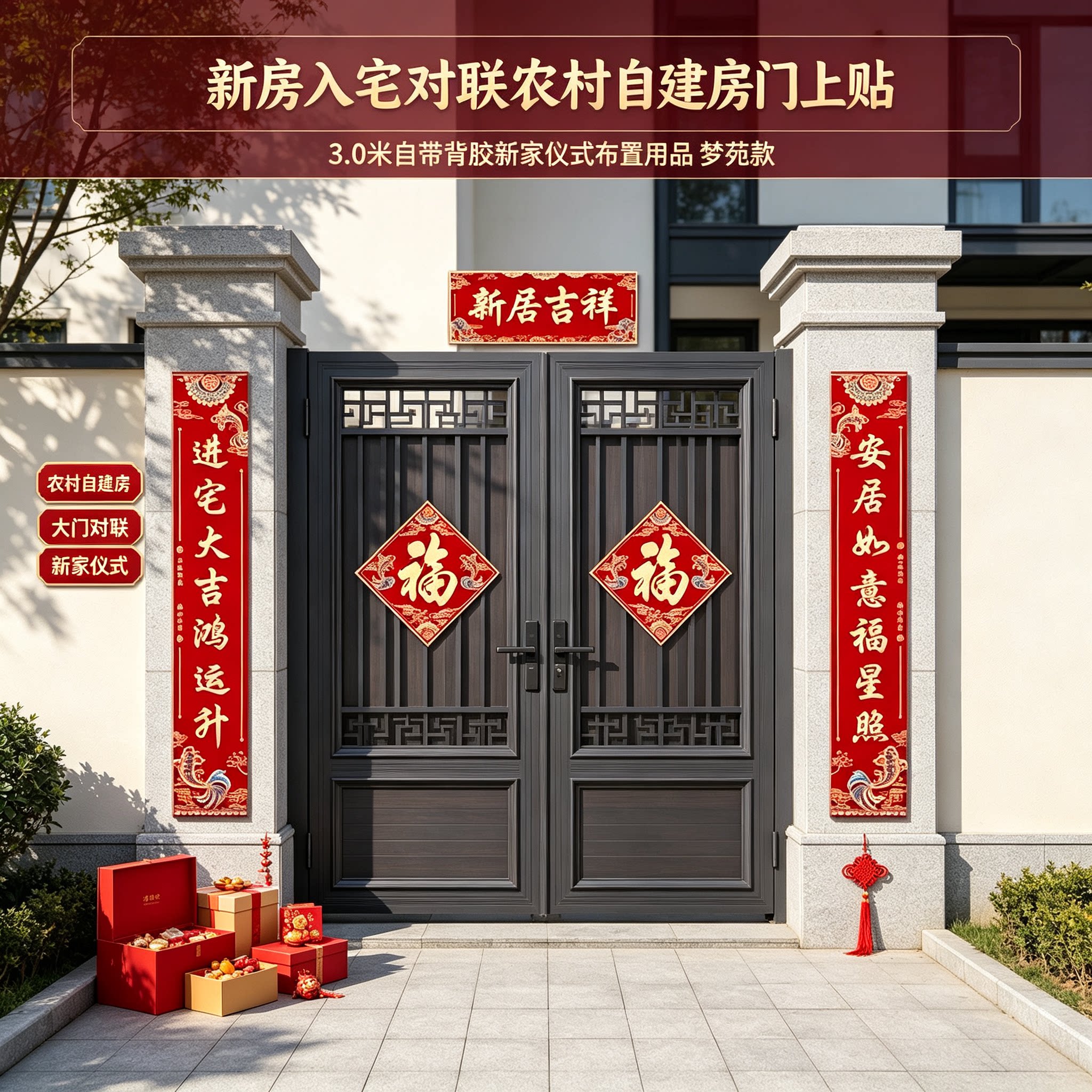 新房入宅对联农村自建房门上贴3.0米自带背胶新家仪式布置用品