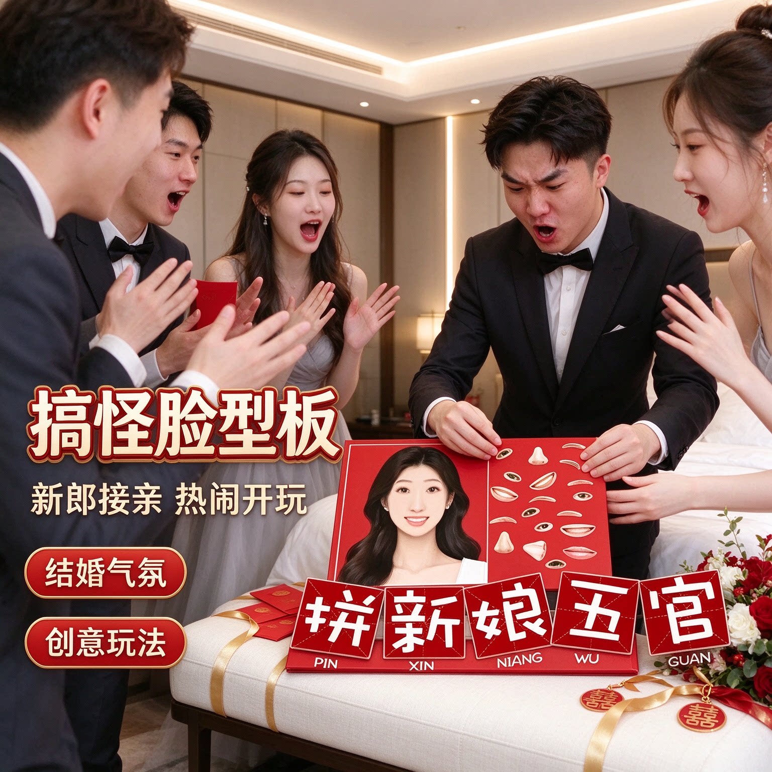接亲游戏搞怪接亲道具新郎结婚接亲气氛热闹新婚创意玩法脸型板