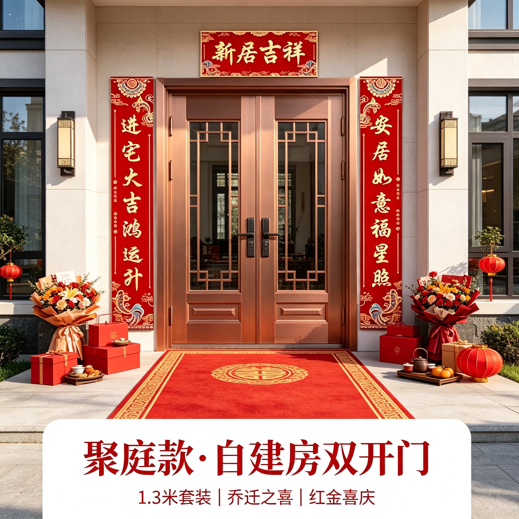 新房子乔迁之喜农村自建房贴大门对联1.3米套装新居仪式装饰品