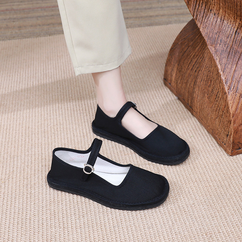春秋手工千层底布鞋女一字扣民族风全黑色平底舒适透气吸汗软底鞋,女鞋,传统布鞋,淘宝优惠券,粉丝福利购,淘宝优惠卷