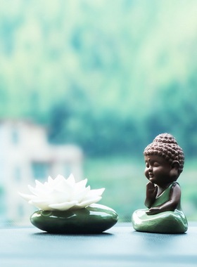 家居装饰品客厅茶宠创意摆件可爱禅意小如来佛像车载盆景多肉摆设