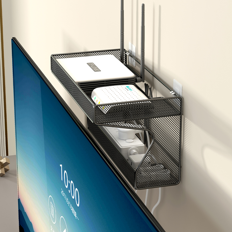 WiFi路由器收纳盒免打孔机顶盒置物架壁挂式电视上方理线器猫托架