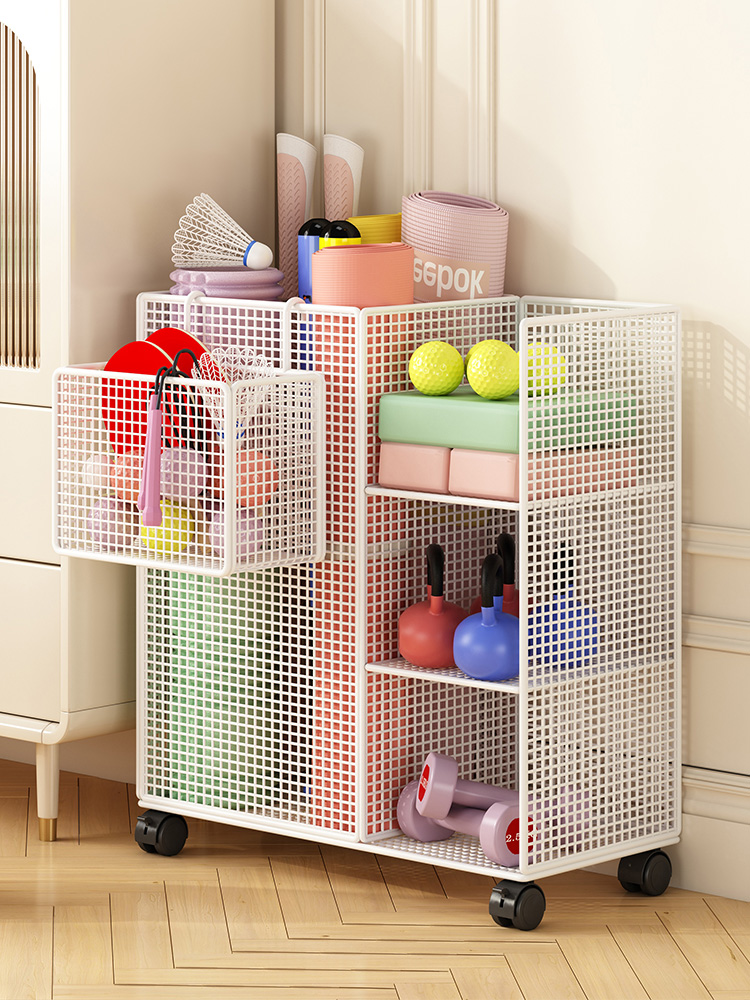 瑜伽垫收纳筐运动器械健身器材收纳架小推车置物架羽毛球带轮家用
