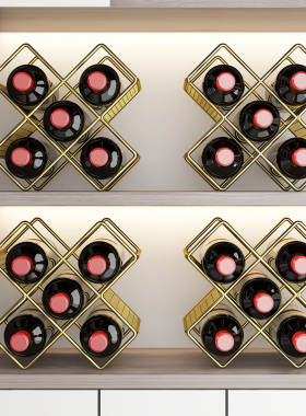 轻奢高档红酒架摆件菱形葡萄酒架子创意红酒格子架家用斜放储酒架