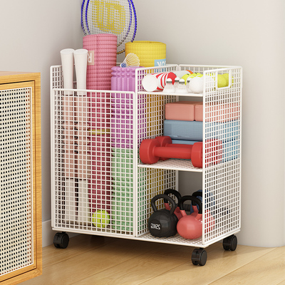 瑜伽垫收纳筐健身器械可移动运动器材收纳架置物架羽毛球带轮家用