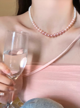 初恋女友！渐变粉珍珠项链轻奢小众高级感气质choker锁骨链女配饰