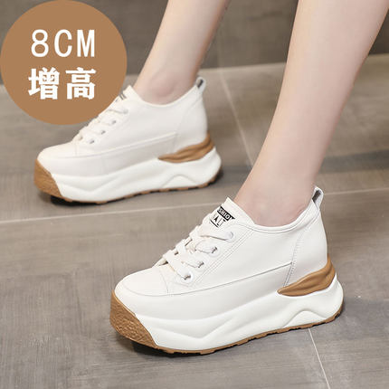 厚底内增高女鞋8cm春秋小个子运动鞋白色休闲鞋小白鞋软底老爹鞋