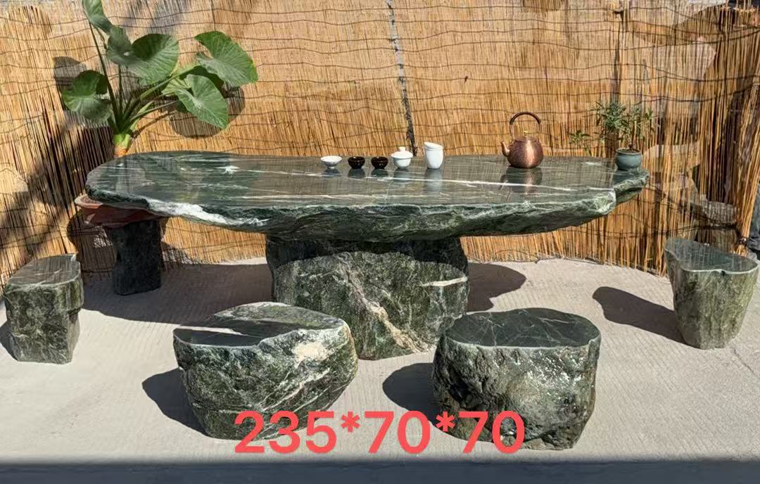 石桌石凳庭院一套天然富贵绿石桌端砚石大理石户外茶台桌椅石头