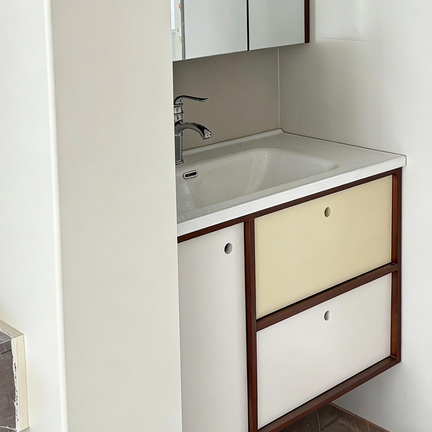 中古风拼色奶油色复古浴室柜组合洗漱台洗手脸盆柜洗手台浴脸池盆,家装主材,浴室柜组合,淘宝优惠券,粉丝福利购,淘宝优惠卷