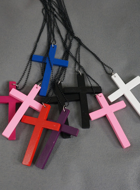 木质彩色十字架原宿风项链亚比