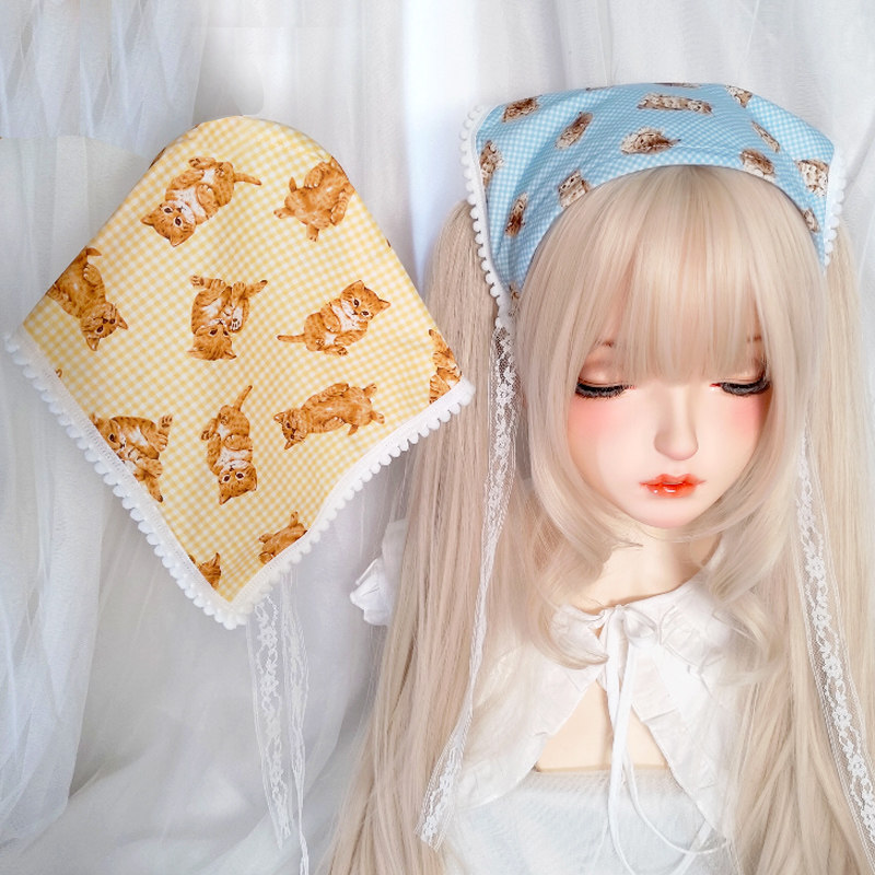 原创 敲可爱小猫咪三角布发箍ins少女头饰防晒头巾新款原宿风头饰