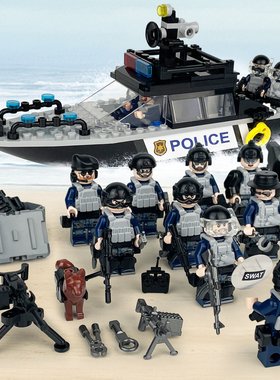 男孩拼装玩具简单初学特警警察快艇气垫船模型适用于乐高积木人仔