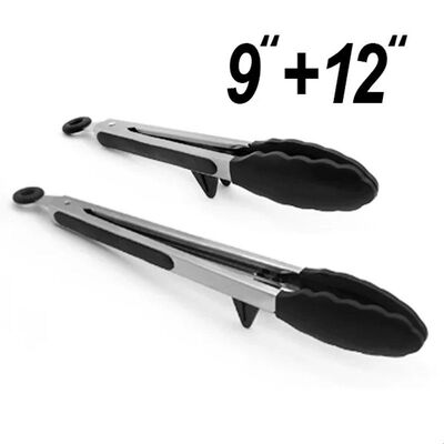 9 & 12 Set Locking Kitchen Tongs with Silicon Tips